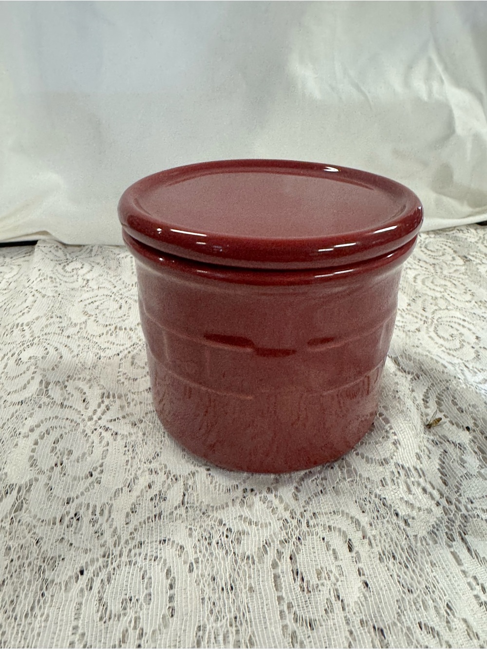 Longaberger Pottery Woven Traditions Paprika 1 Pint Salt Crock W/ Coaster Lid